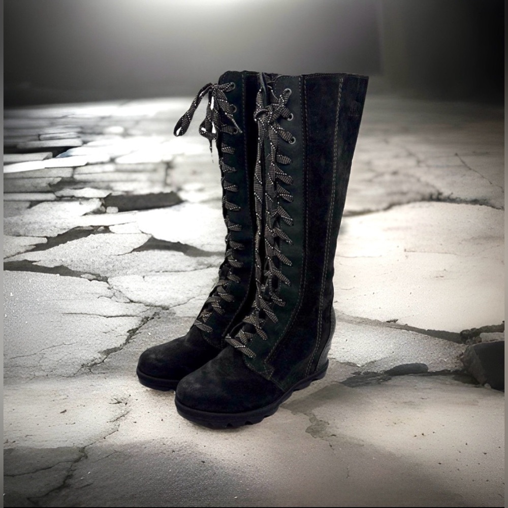 Sorel Black Joan of Arctic Tall Wedge Lace Up Boots Size 9 - Picture 3 of 7